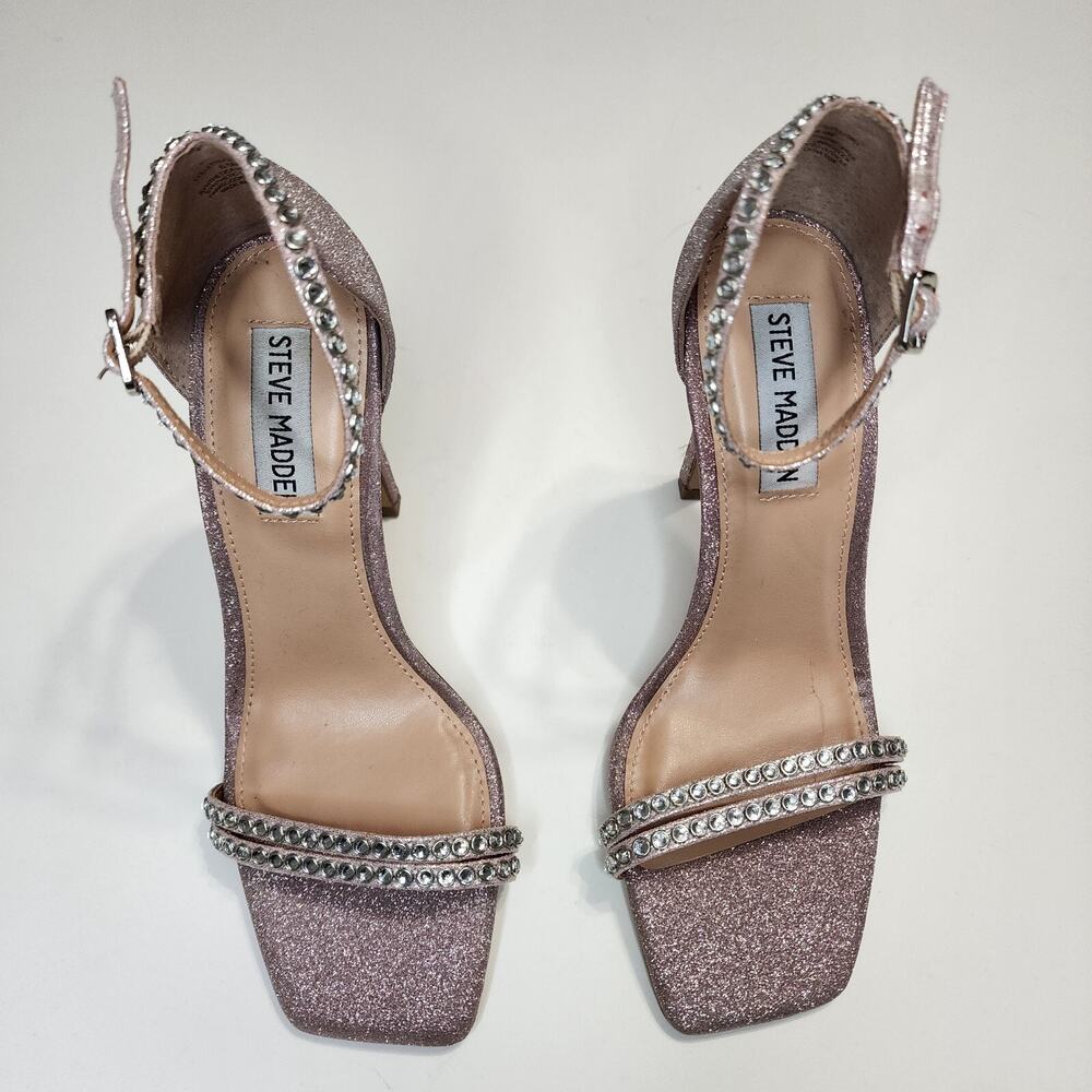 STEVE MADDEN Heels Pink Rose Glitter Collette Square Toe Stiletto Strap Sz 6.5